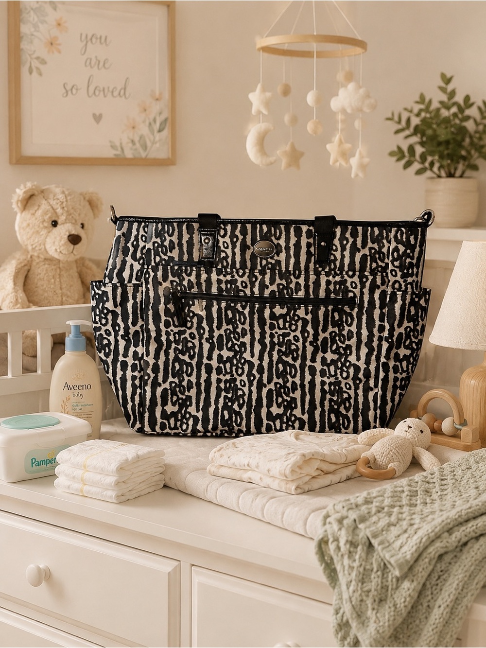 Coach Gateway Ocelot Print Nylon Diaper Bag Large Tote (Style #F31982),NWOT
